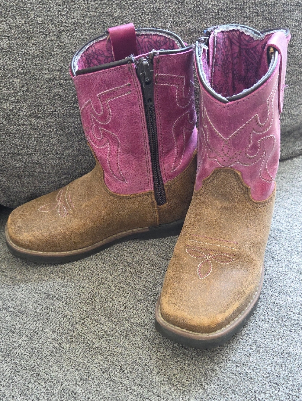 Shyanne Brown and Pink Girls Western Zip Boots